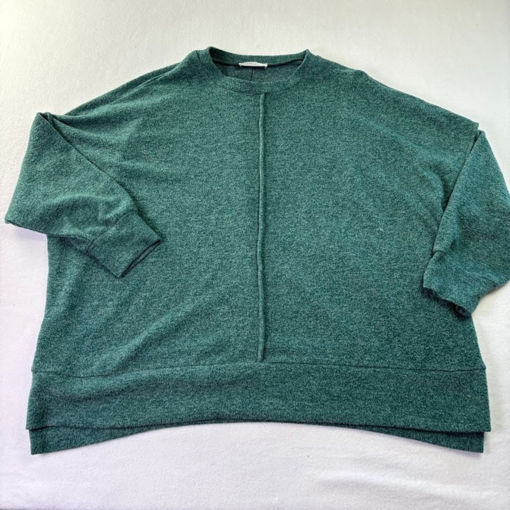 Women's Zenana‎ Plus Size 1X Green Boxy Sweater Top 3/4 Sleeves Soft